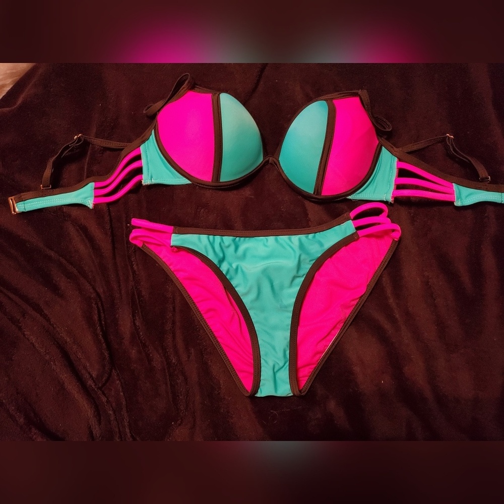 Blue and pink bikini